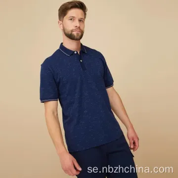 Herrgarnfärgad slub tröja polo skjorta